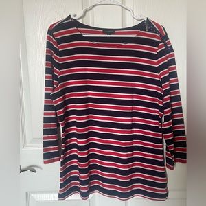 Striped long sleeve shirt with shoulder, zipper detail